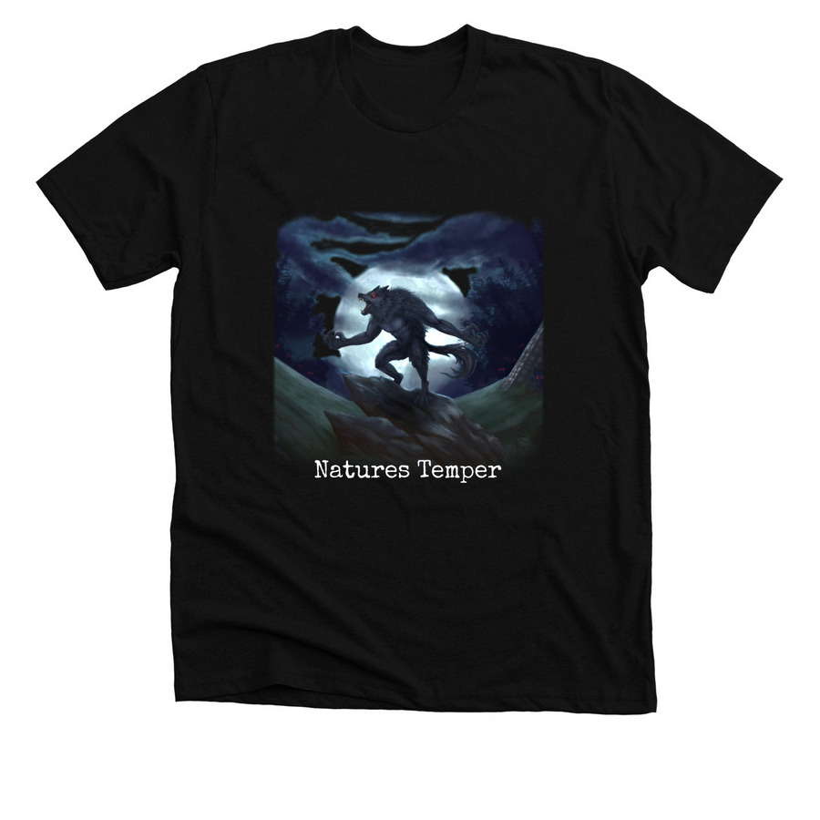 Werewolf Under the Moon, a Solid Black Blend Premium Unisex Tee