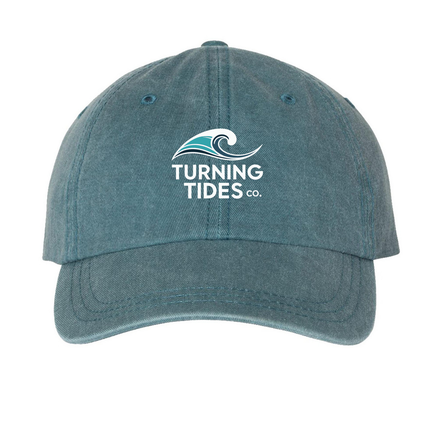 Turning Tides Signature Hat, a Teal Printed Pigment Dye Baseball Cap