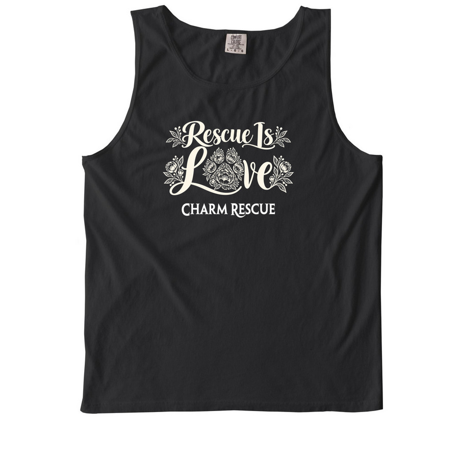 Rescue is Love, a Black Comfort Colors Tank Top