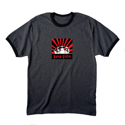 Punk Farm graffiti sticker T, a Dark Heather Grey/ Jet Black Cotton Ringer Tee