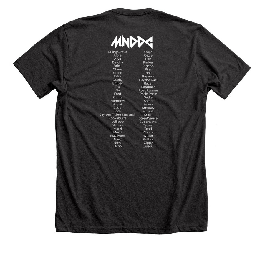 Disc Dogz at State Champz - Dog Names&nbsp;, a Dark Grey Heather Premium Unisex Tee (back-view)