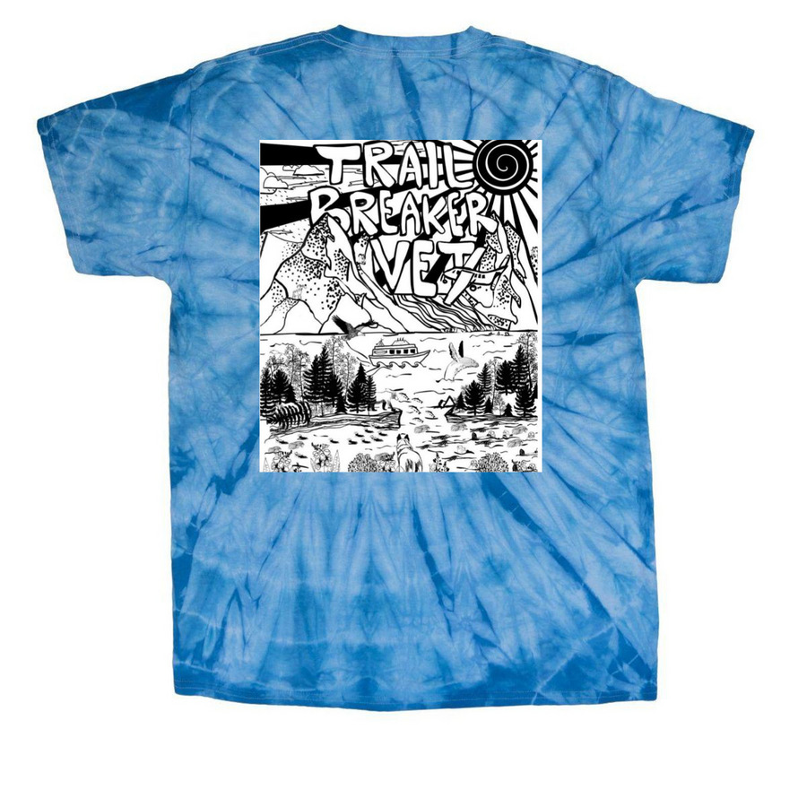 Tye Dye Running Dog, a Baby Blue Classic Tie Dye Tee (back-view)