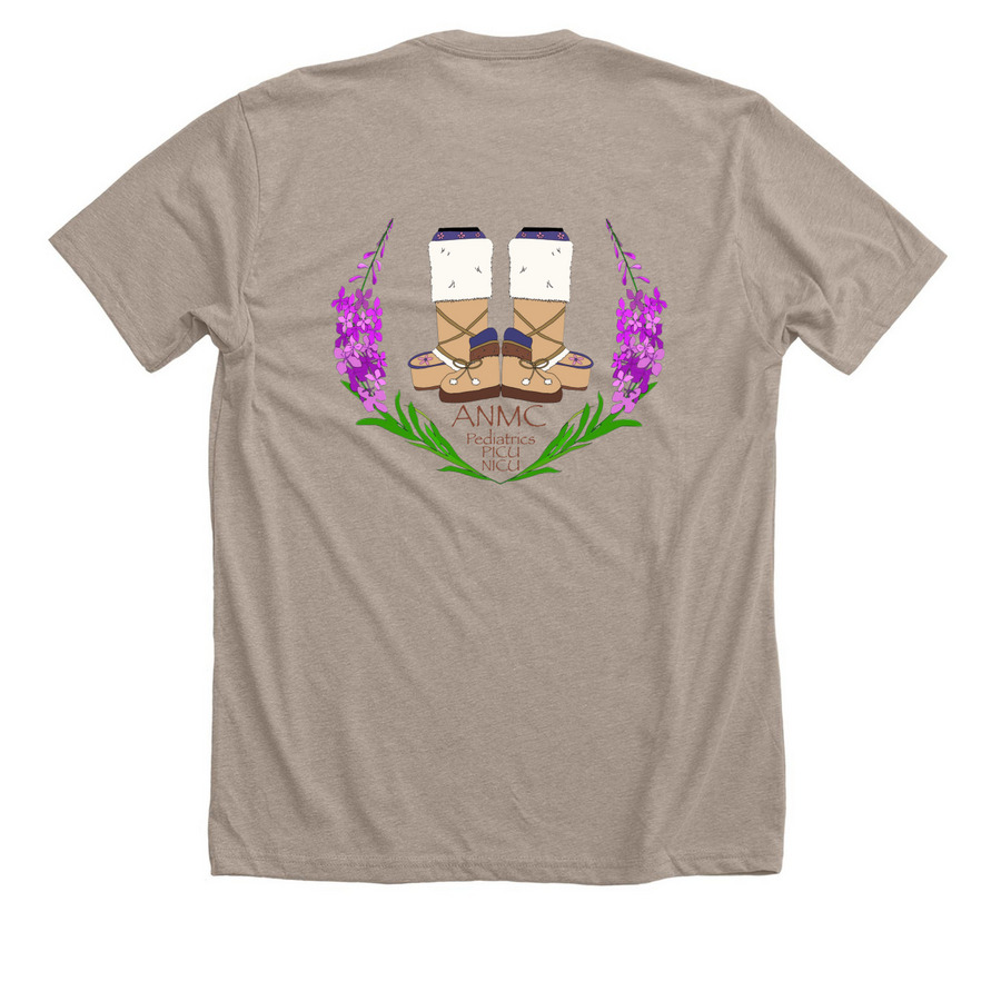 Mukluks - Color, a Heather Stone Premium Unisex Tee (back-view)