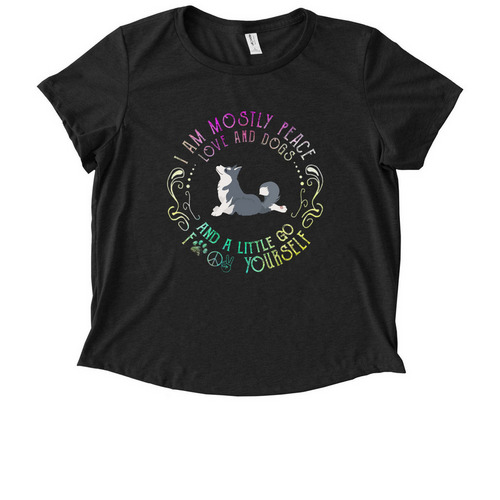 I Am Mostly Peace?, a Space Black Allmade Eco Triblend Women?s Scoop Neck Tee