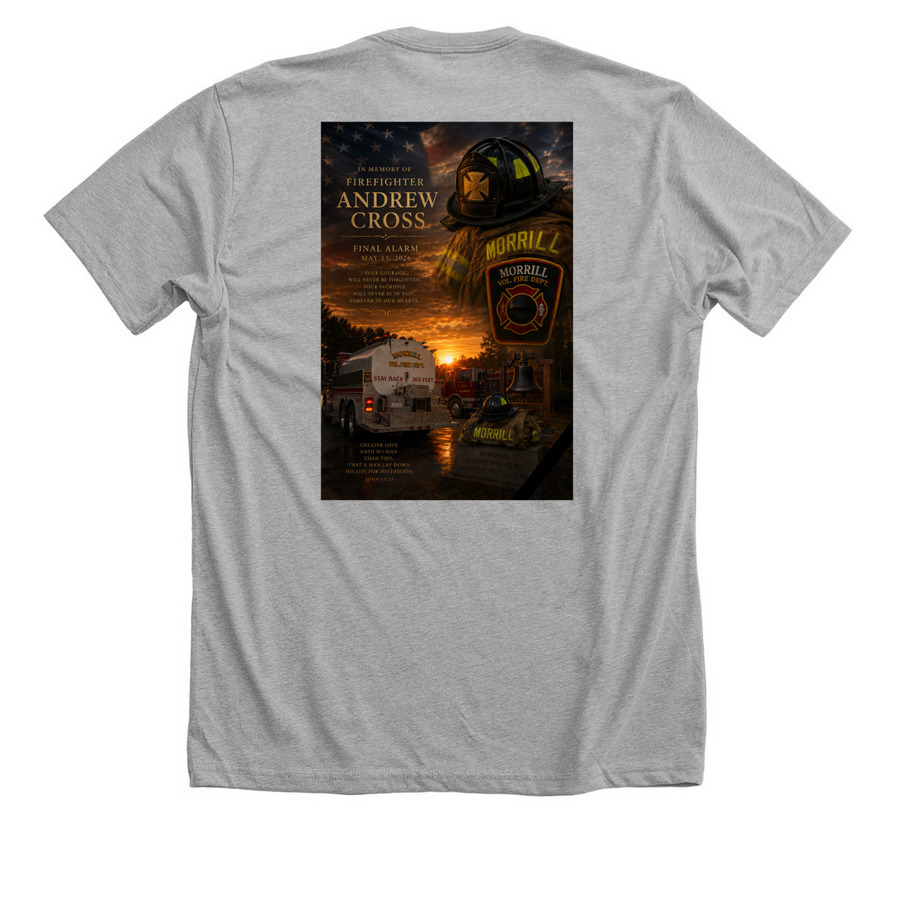 IN MEMORIAM OF FIREFIGHTER CROSS, a Athletic Heather Premium Unisex Tee (back-view)