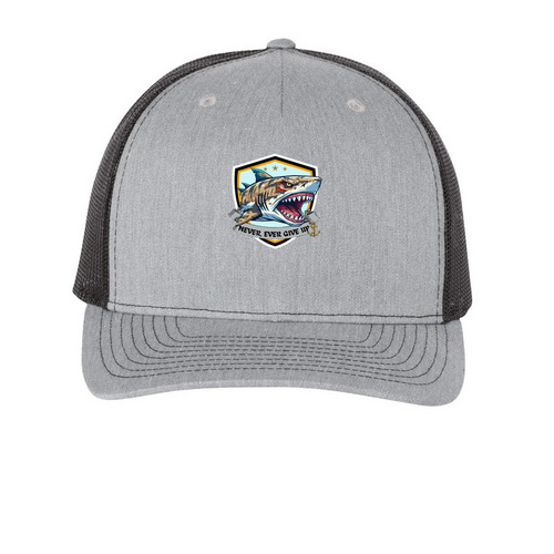 NEGU Shark Trucker&nbsp;, a Heather Grey/ Black Printed Five-Panel Trucker Cap
