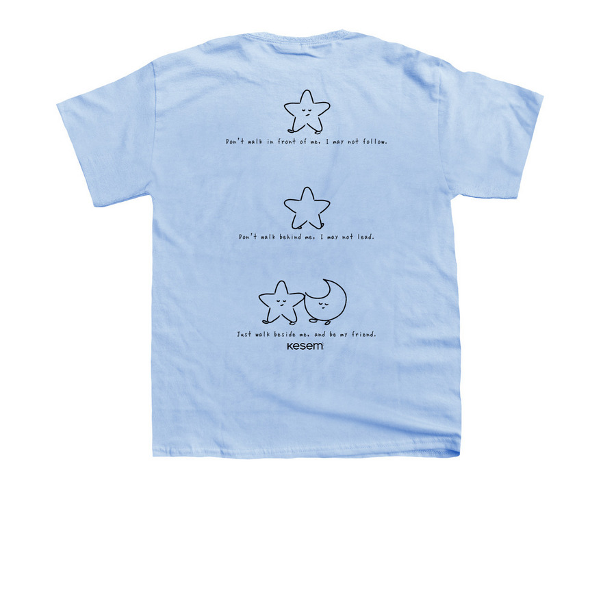 Kesem: Be My Friend (Moon and Star), a Light Blue Youth Unisex Tee (back-view)