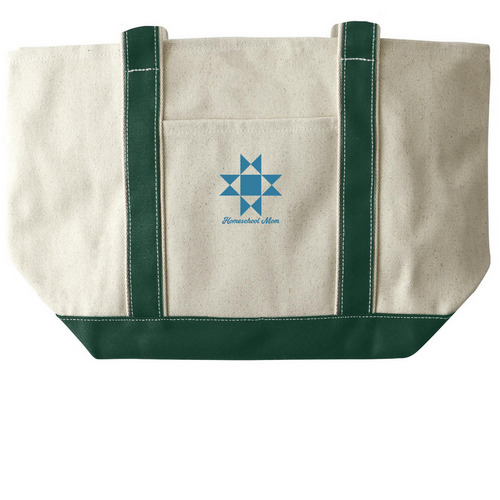 Homeschool Mom Tote, a Natural/Forest Large Two-Tone Canvas Tote Bag