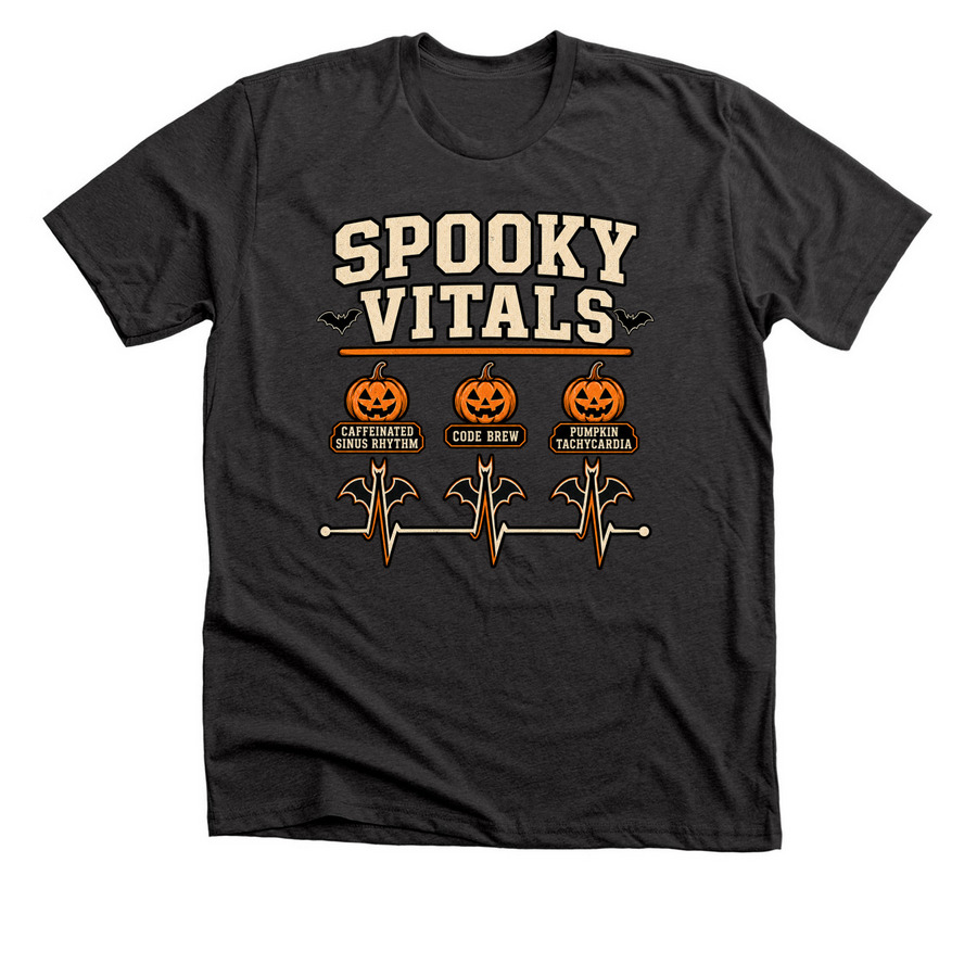 Spooky Vitals, a Dark Grey Heather Premium Unisex Tee