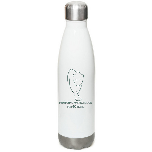 Protecting America's Lion, a White Stainless Steel Water Bottle