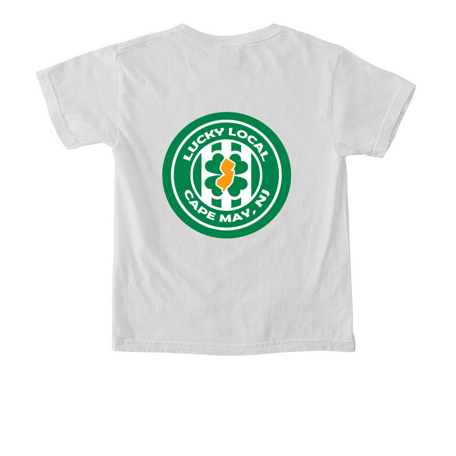 Lucky Local CM 2025 Collection, a White Comfort Colors Youth Tee (back-view)