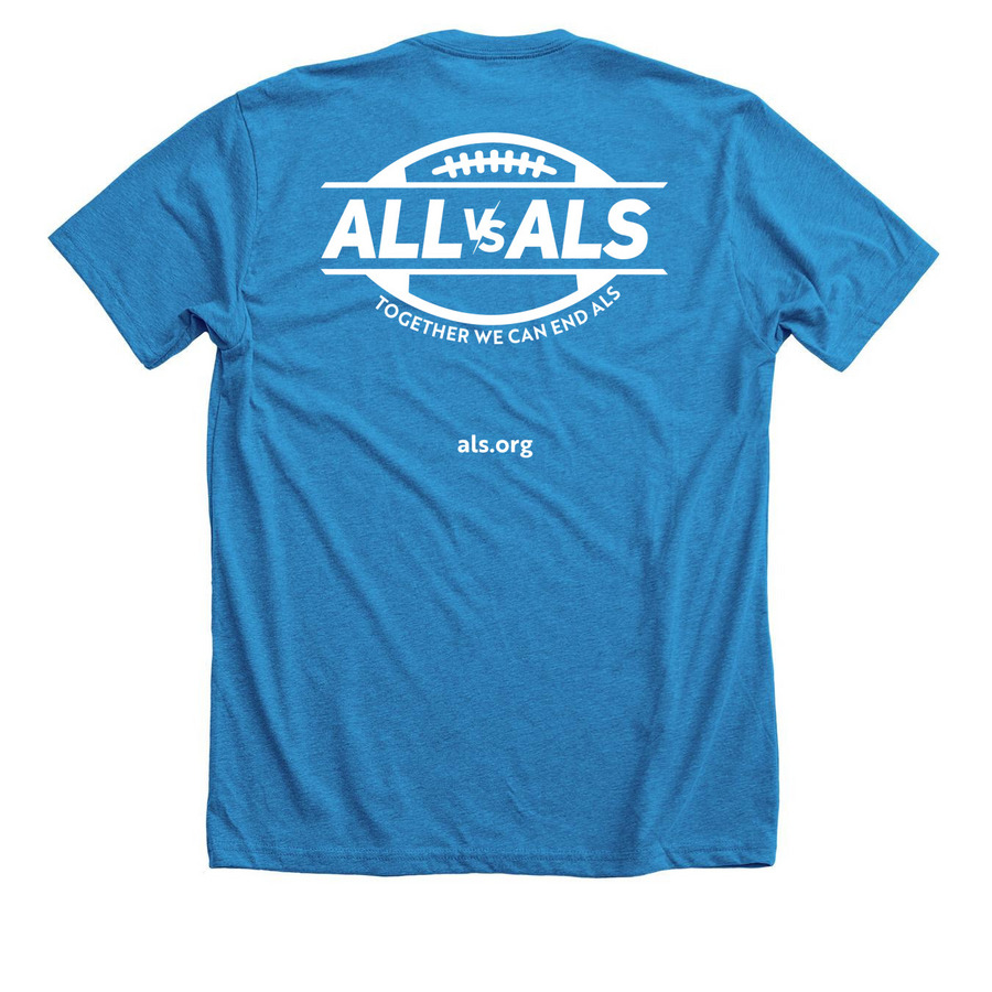DET vs ALS, a Neon Blue Premium Unisex Tee (back-view)