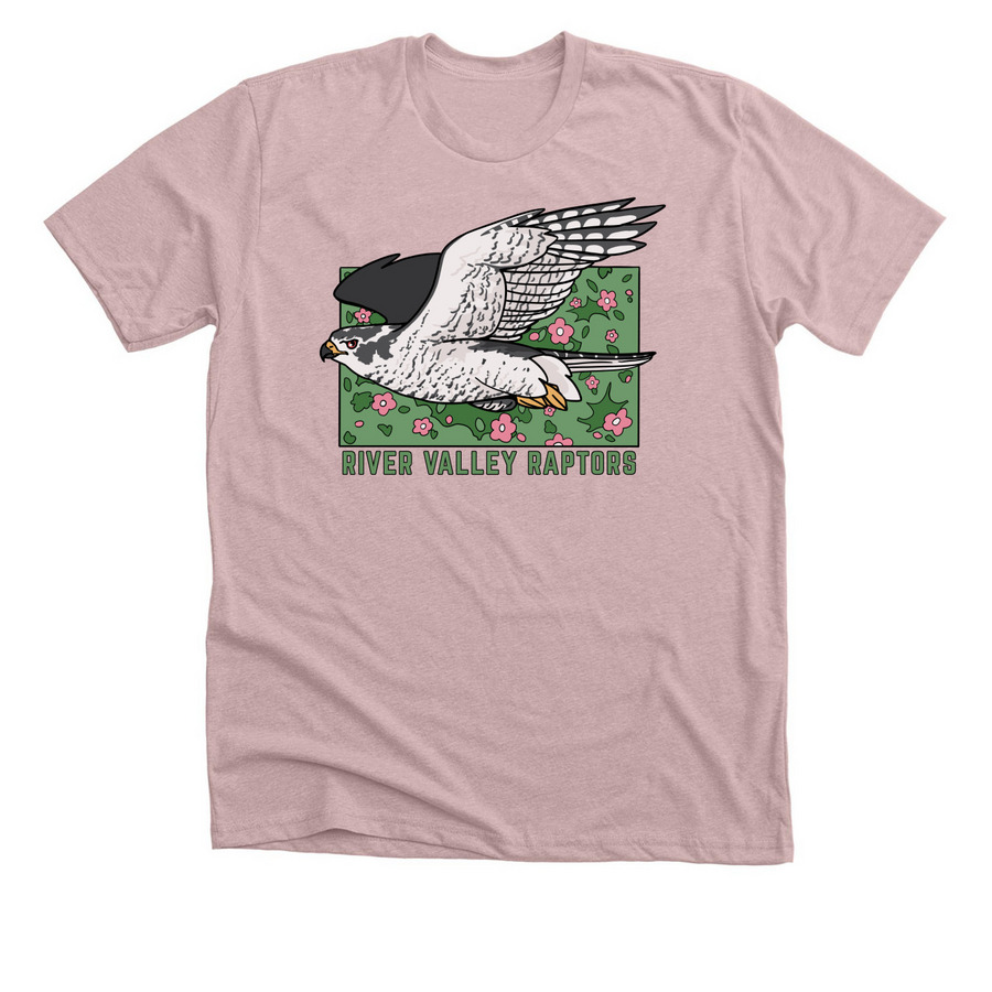 Floral Flight: American Goshawk, a Heather Pink Gravel Premium Unisex Tee