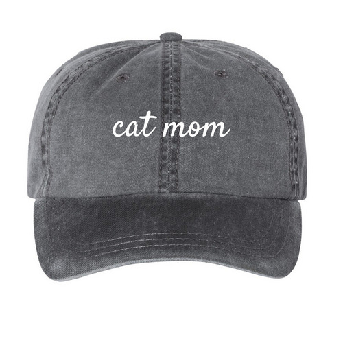 Cat Mom hat, a Black Printed Pigment Dye Baseball Cap