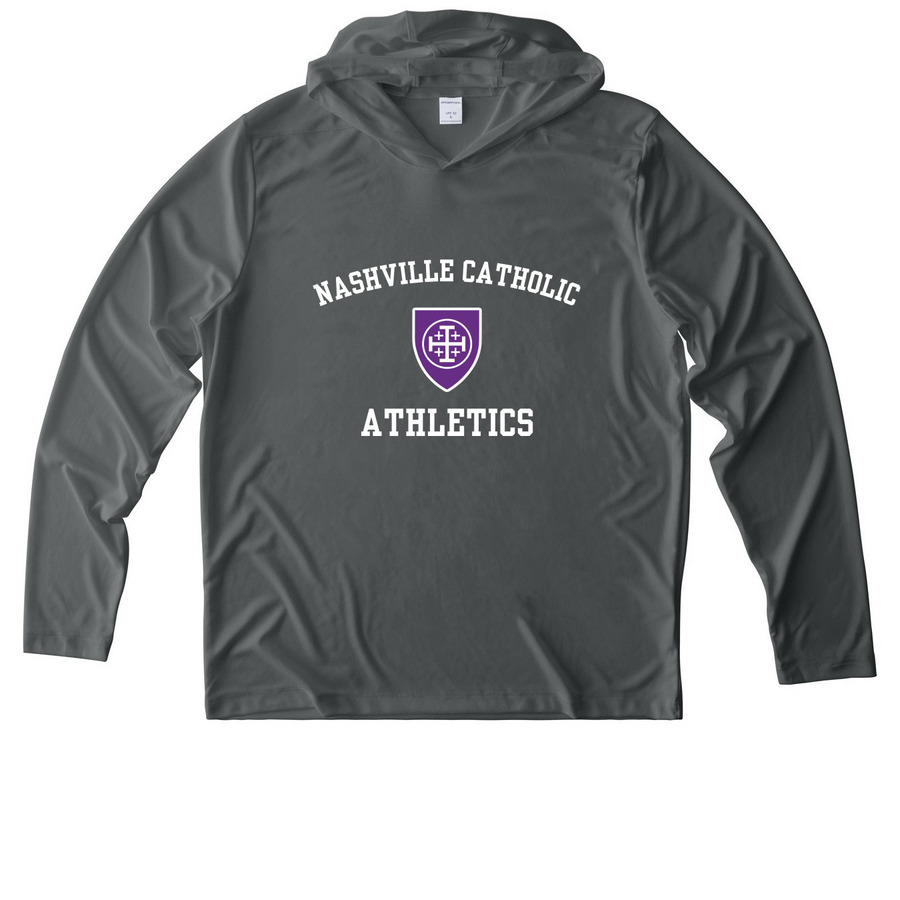&nbsp;Performance T-shirt Hoodie, a Dark Smoke Grey UV Performance Long Sleeve Hoodie