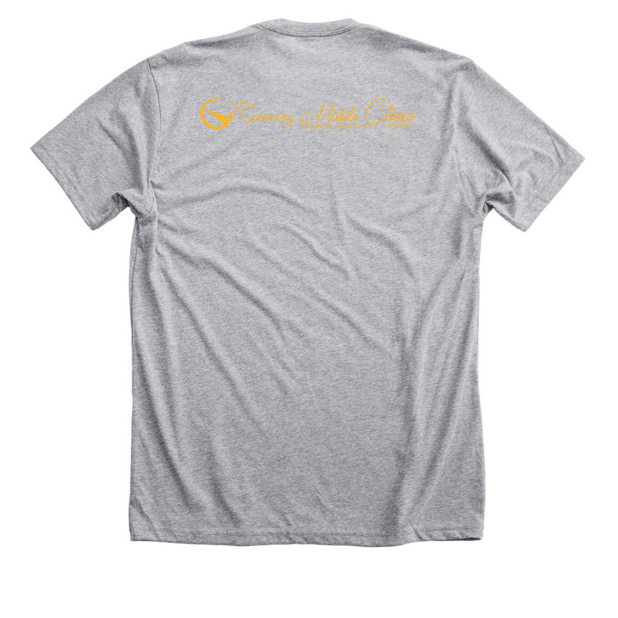 Recovery Mobile Clinic, a Athletic Heather Premium Unisex Tee (back-view)
