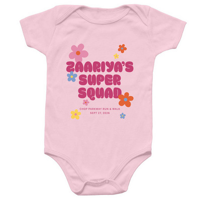 zaariya's super squad, a Pink Infant Onesie