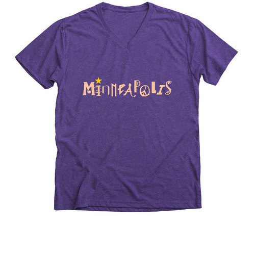 Minneapolis (peach print), a Purple Rush Premium V-Neck Tee