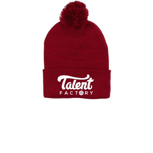 Talent Factory Beanies, a Red Printed Pom-Pom Beanie