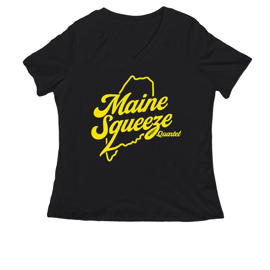 Maine Squeeze Yellow Logo, a Black Women's Relaxed V-Neck Tee