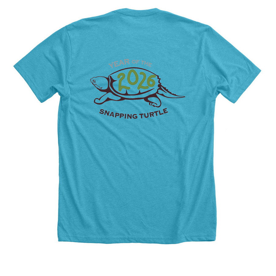 Year of the Snapping Turtle, a Heather Aqua Premium Unisex Tee (back-view)