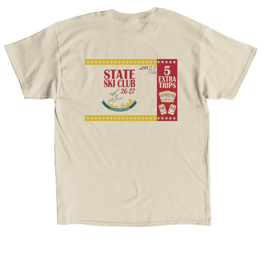 Lucky Skis, a Sand Classic Unisex Tee (back-view)