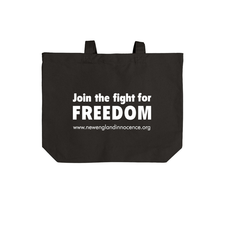 New England Innocence Project Tote Bag, a Deep Black Cotton Canvas Tote Bag (back-view)