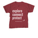 Explore, Connect, Protect Owl's Hill, a Cardinal Red Youth Unisex Tee