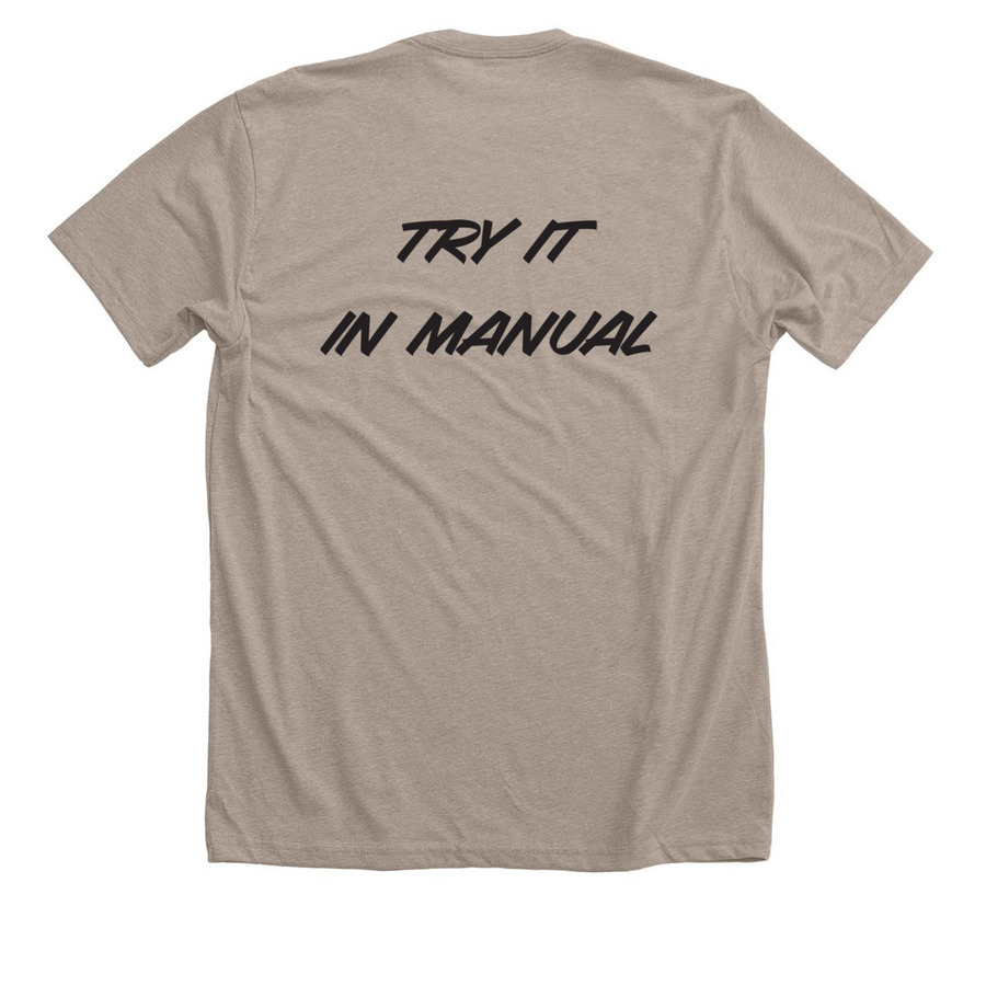 Try it in manual, a Heather Stone Premium Unisex Tee (back-view)