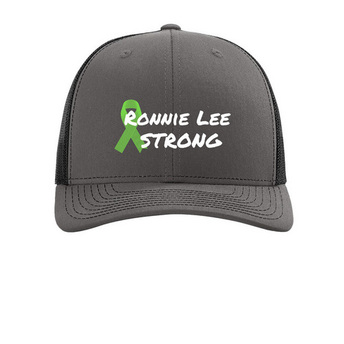 Ronnie Lee hat, a Charcoal/ Black Printed Snapback Trucker Cap