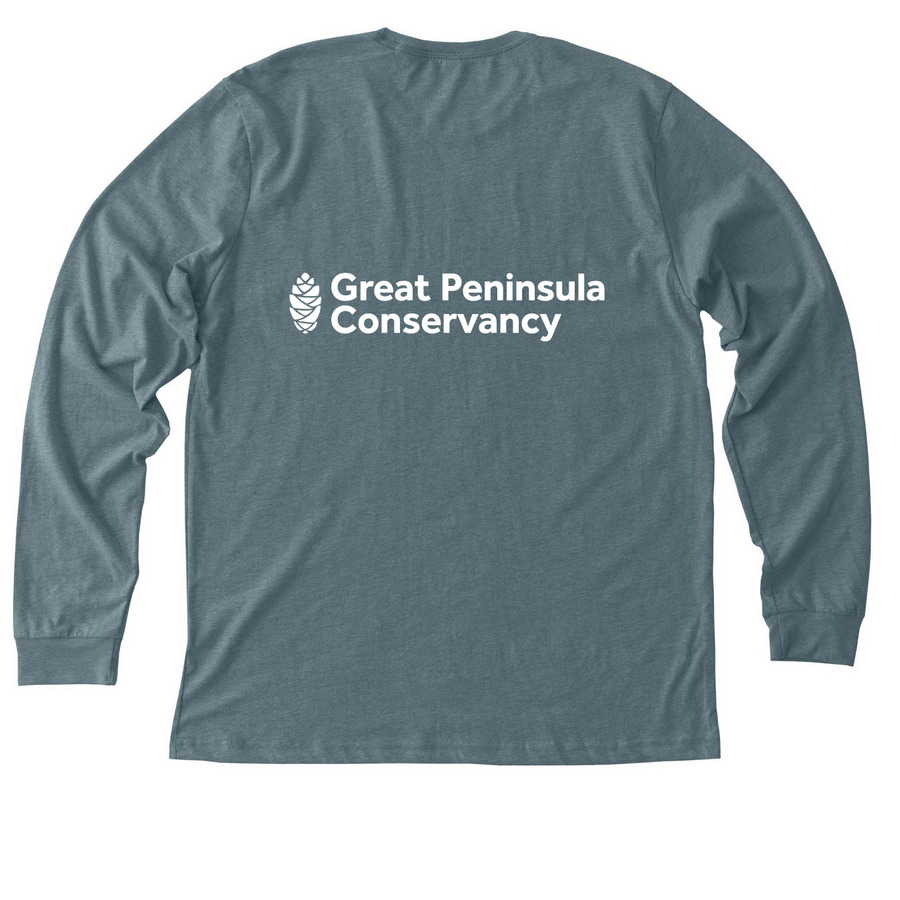 White logo hoodies & shirts, a Heather Slate Premium Long Sleeve Tee (back-view)