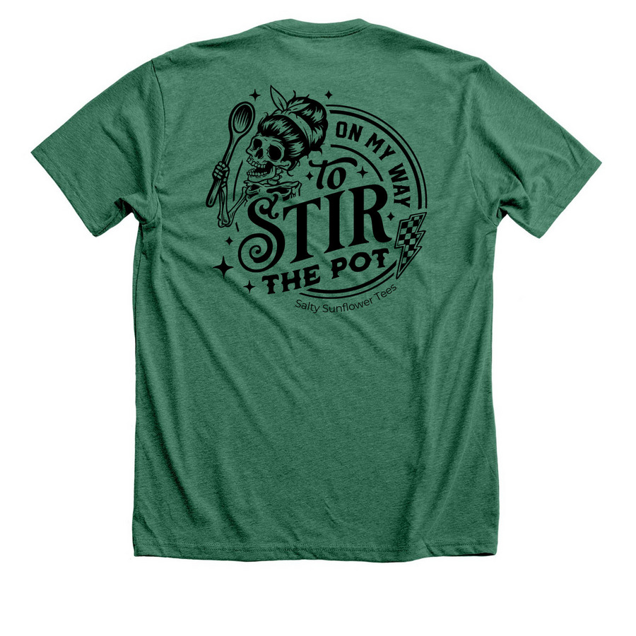 Pot-Stirring Expert Reporting for Duty, a Heather Grass Green Premium Unisex Tee (back-view)