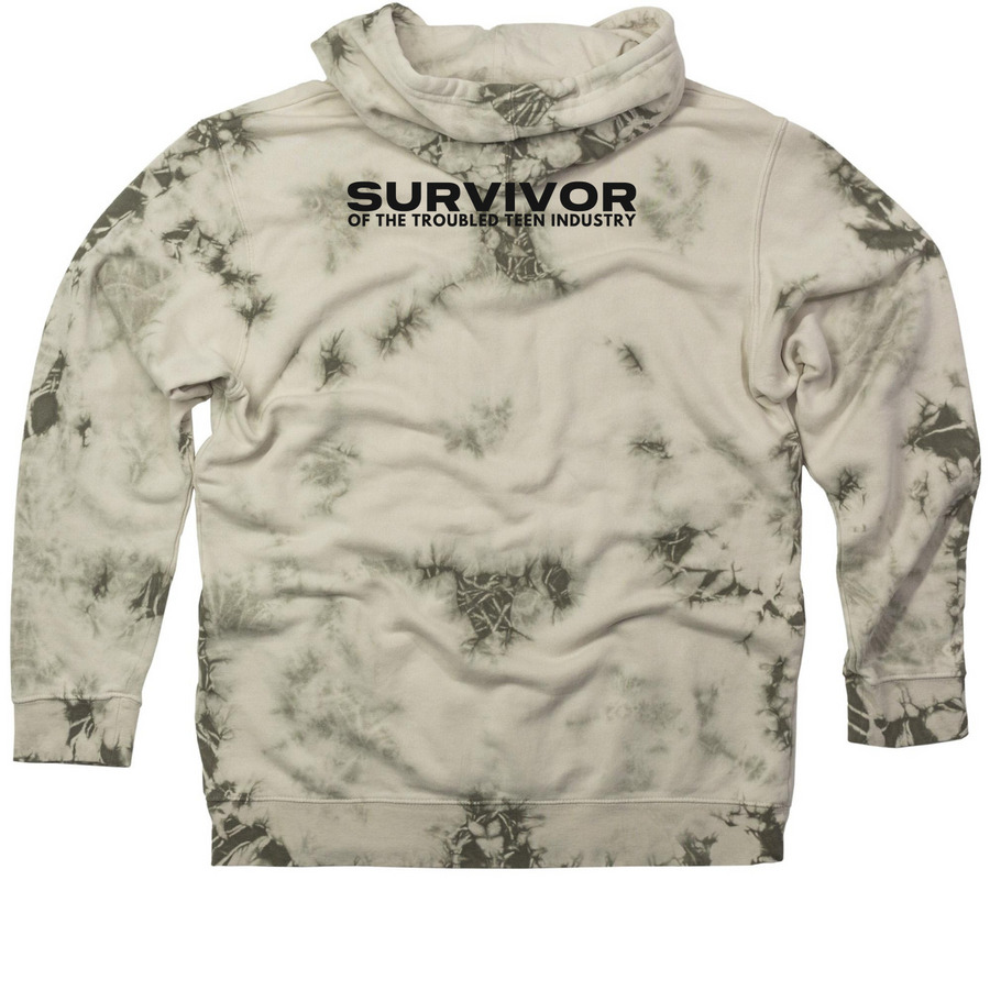 "Survivor of the TTI" (BLACK), a Olive Tie Dyed Pullover Hoodie (back-view)