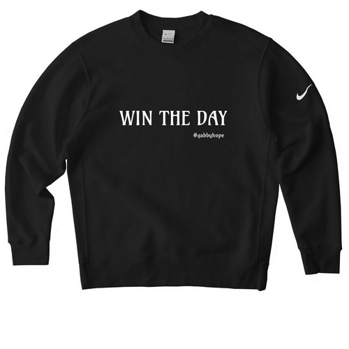 Gabby Hope WIN THE DAY Merch Activewear Edt., a Black Nike Club Fleece Crewneck Sweatshirt