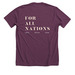 "FOR ALL NATIONS" Official Merch, a Heather Maroon Premium Unisex Tee (back-view)