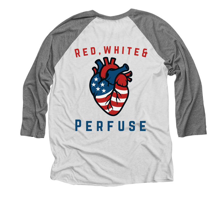 4th of July shirt, a Premium Heather and Heather White 3/4 Sleeve Baseball Tee (back-view)