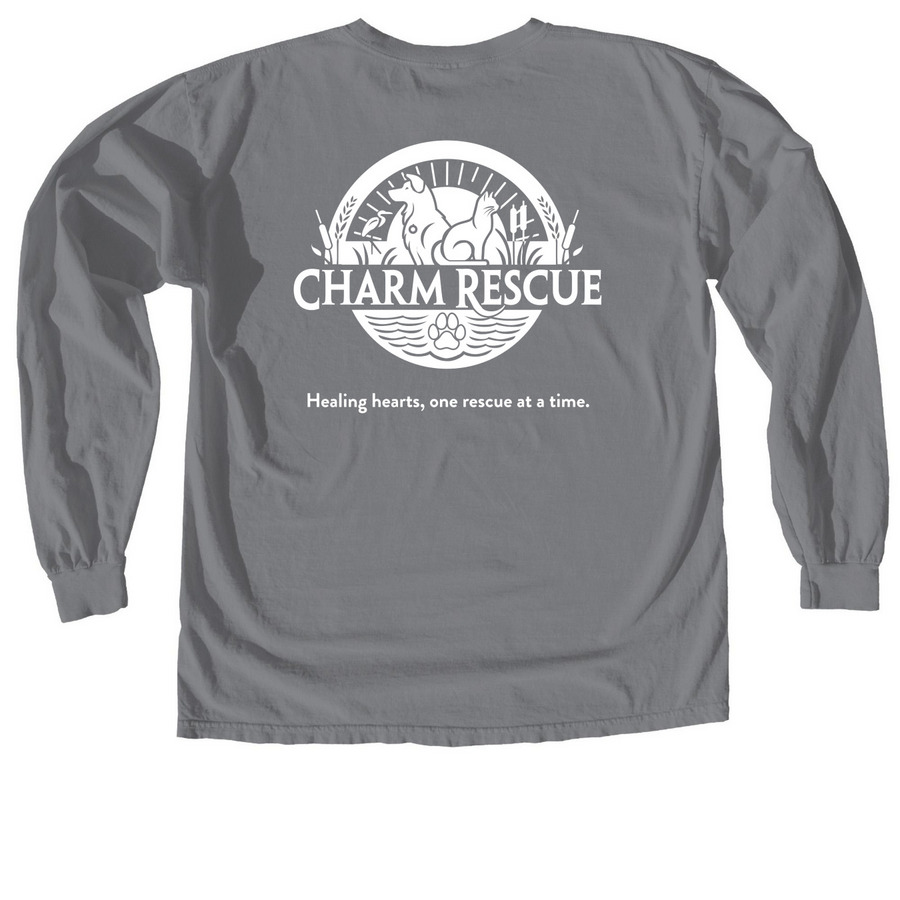 Rescue all the DOGs, a Granite Comfort Colors Long Sleeve Tee (back-view)