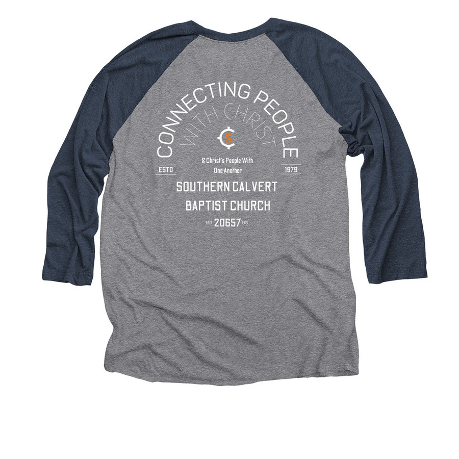 SCBC Motto, a Vintage Navy and Premium Heather 3/4 Sleeve Baseball Tee (back-view)