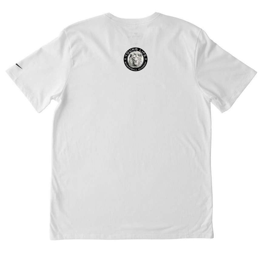 ALL THE SMOKE - BLUE FLAMES, a White Nike Dri-FIT Jersey Blend Performance Tee (back-view)