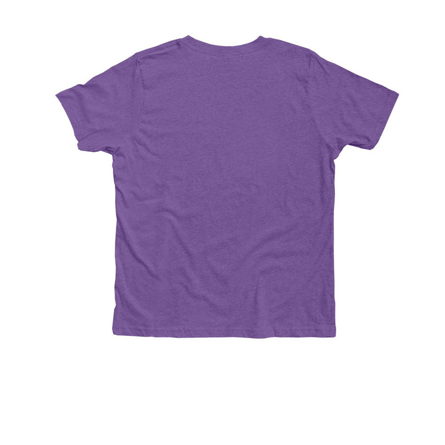 Youth Classic Owl Design, a Heather Team Purple Premium Youth Tee (back-view)