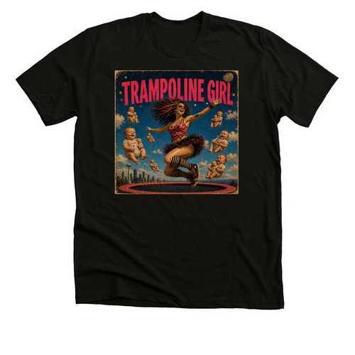 The Trampoline Girl T-Shirt, a Black Heather Premium Unisex Tee