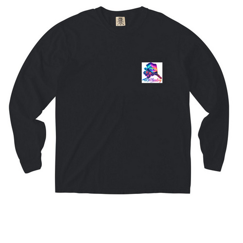 Long sleeves, a Black Comfort Colors Long Sleeve Pocket Tee