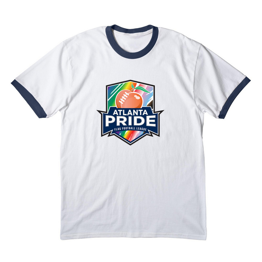 Atlanta Pride Flag Football League, a White/ Navy Cotton Ringer Tee