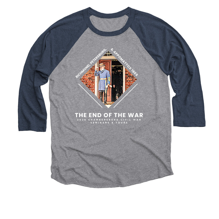 End of the War Merch Part 3, a Vintage Navy and Premium Heather 3/4 Sleeve Baseball Tee