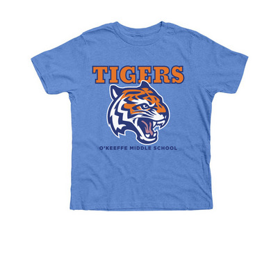 O'Keeffe Spirit Wear - Roaring Tiger Design, a Heather Columbia Blue Premium Youth Tee