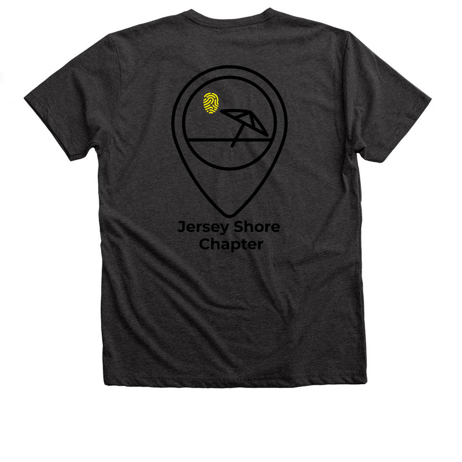 NJENA Jersey Shore V-Neck, a Dark Grey Heather Premium V-Neck Tee (back-view)
