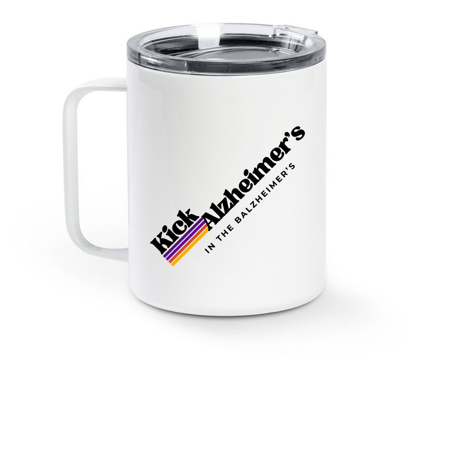 Kick Alzheimer's in the Balzheimer's, a White Stainless Steel Travel Mug (back-view)