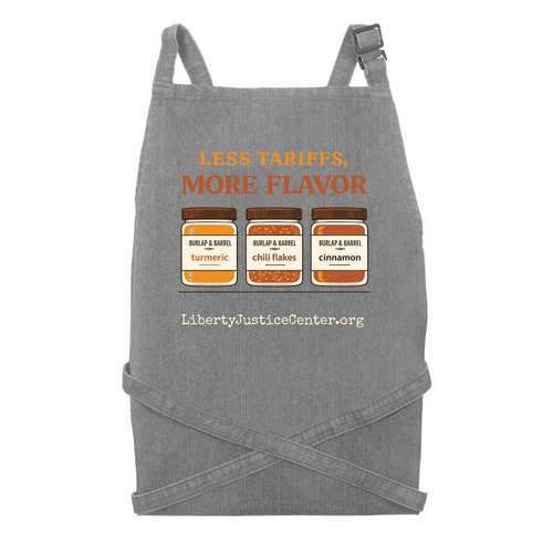 slaying tariffs one statute at a time, a Grey Denim Recycled Denim Bib Apron
