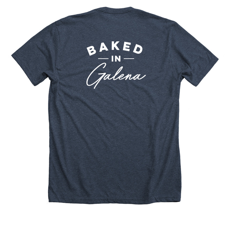 Galena Bakehouse, a Heather Midnight Navy Premium Unisex Tee (back-view)
