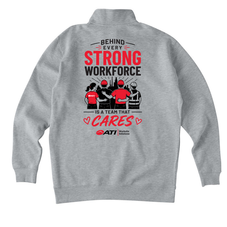 AWS x ATI Foundation, a Grey Heather Midweight Quarter Zip Pullover (back-view)